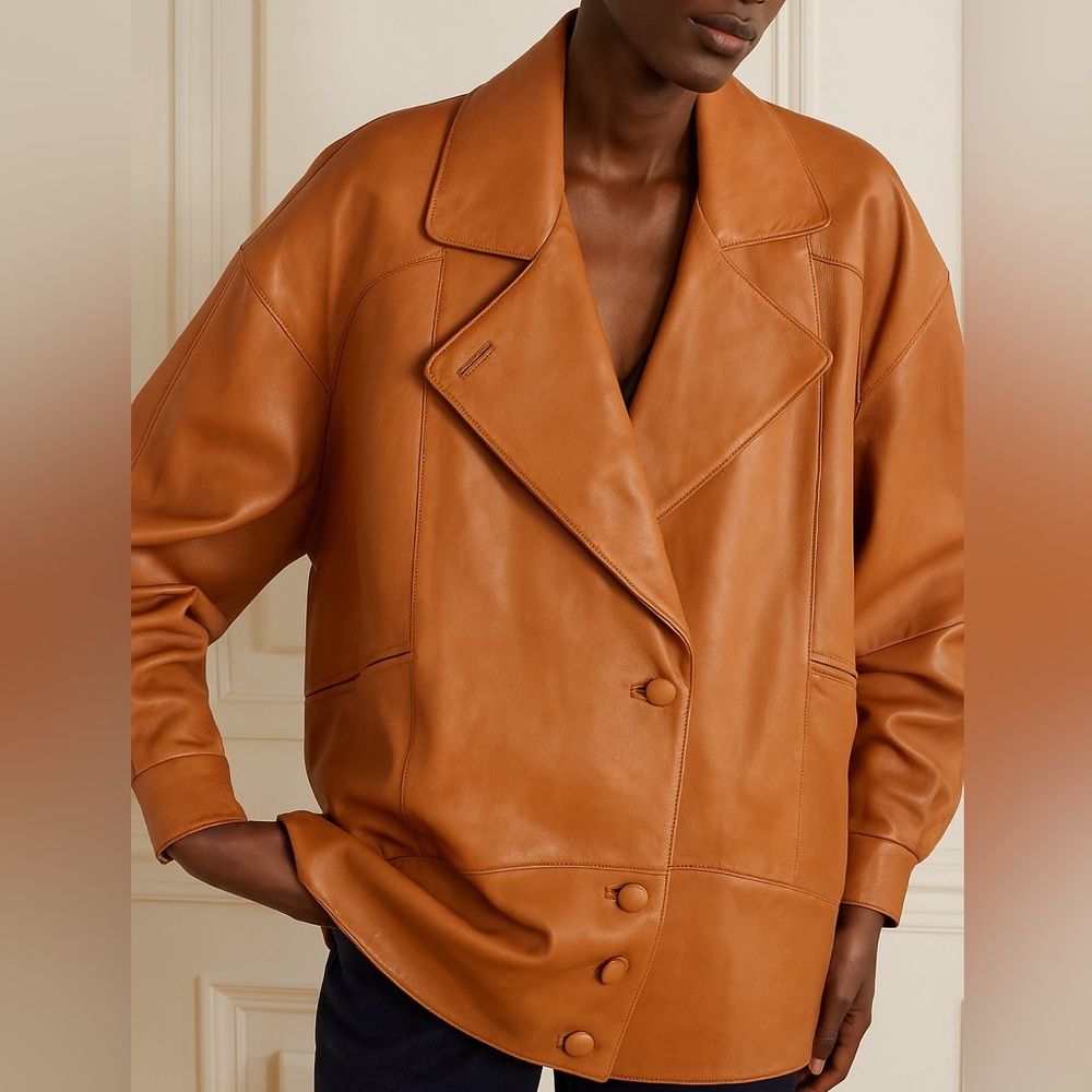 Vintage 70s Friitala Finland Genuine Leather Jacket Cognac Brown Sz 10